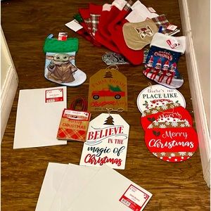 -12 stockings -8 shirt boxes -6 decorative signs -pack of 4 small bags Brand new